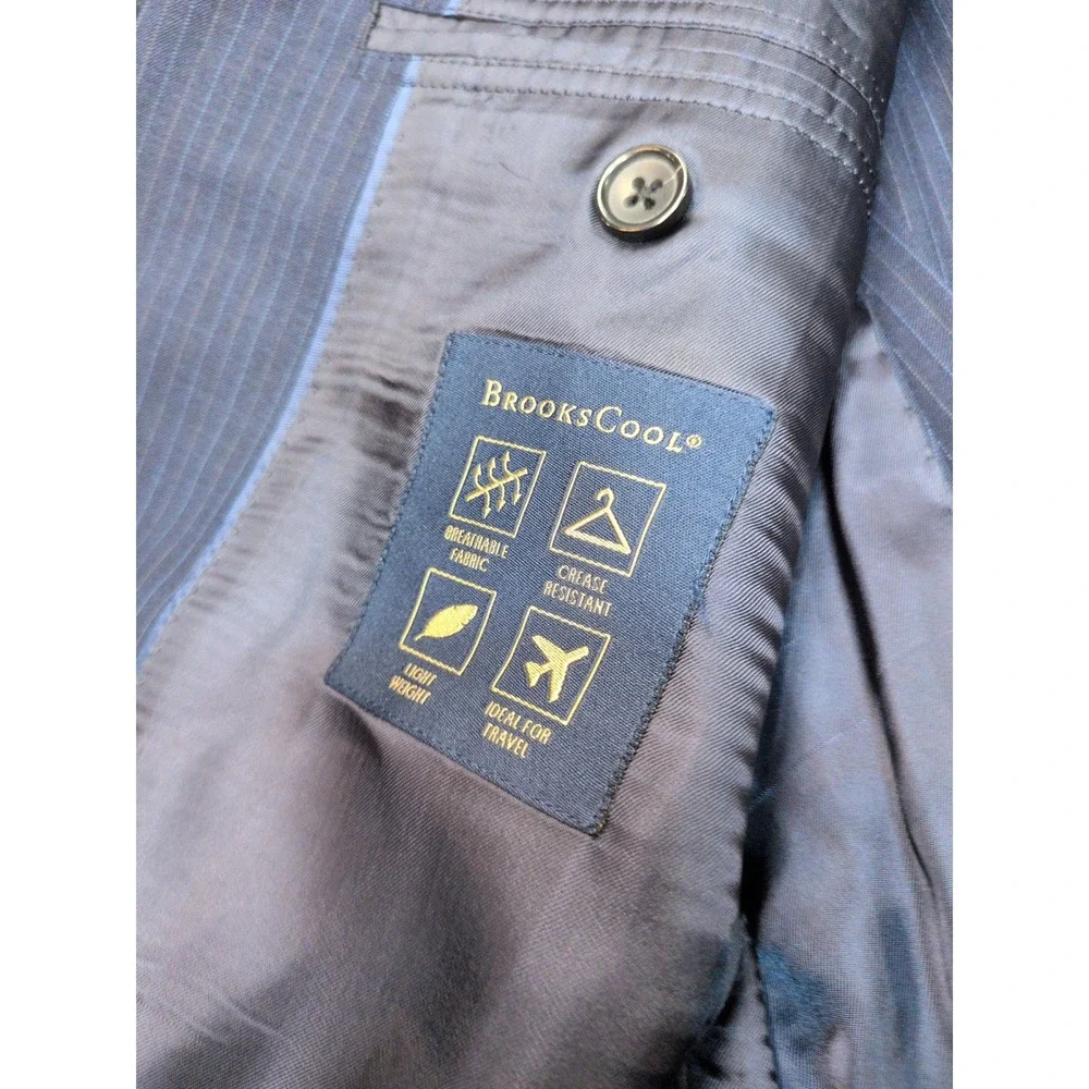 Brooks Brothers Fitzgerald BrooksCool Navy Pinstripe Full Canvas‎ Blazer Jacket